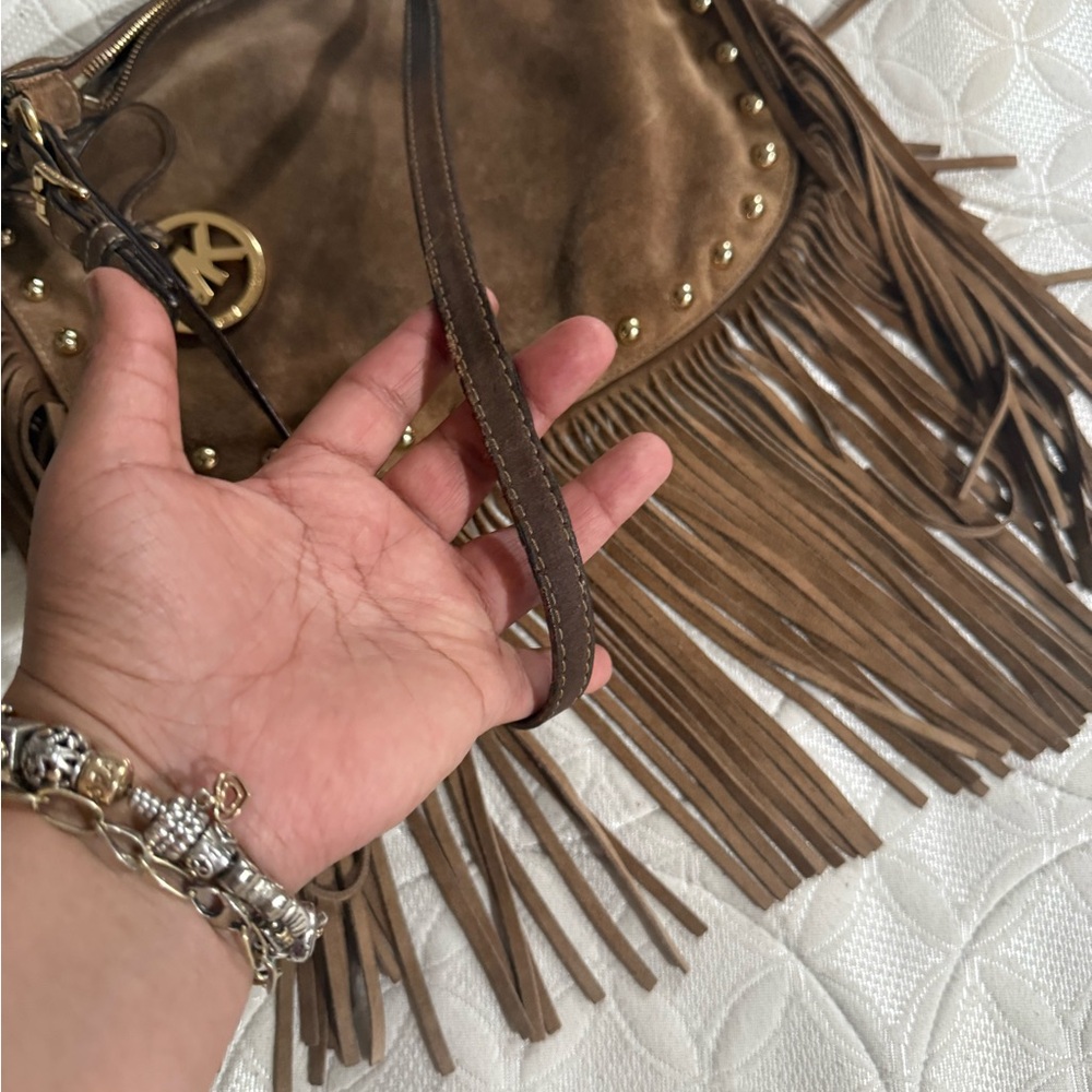 Michael Kors Brown Leather Shoulder Bag with Fringe - Picture 4 of 6